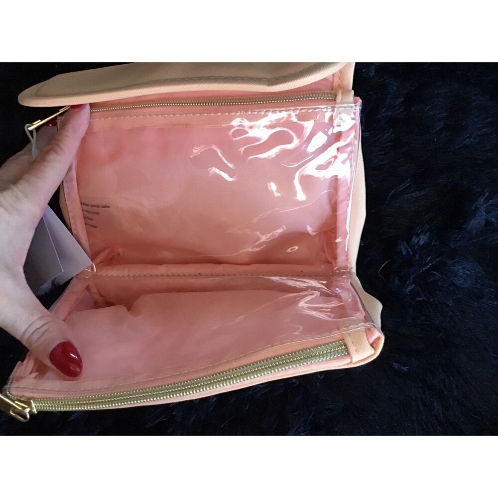 Red Stone Peach Makeup Jewelry Bag Pouch Folding Clutch Zip NWT - Picture 4 of 9